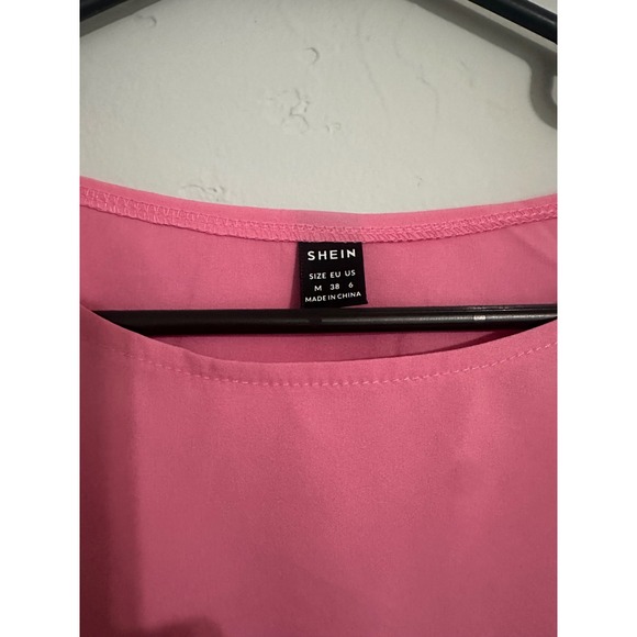 SHEIN Pink Ruffle Sleeve Tiered Top‎ Women's Medium Short Sleeve Blouse - Picture 2 of 5
